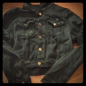 Distressed black jean jacket